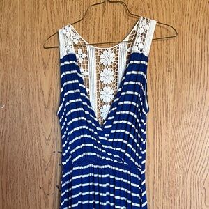 Striped Blue and White Lace Women’s Maxi Dresd